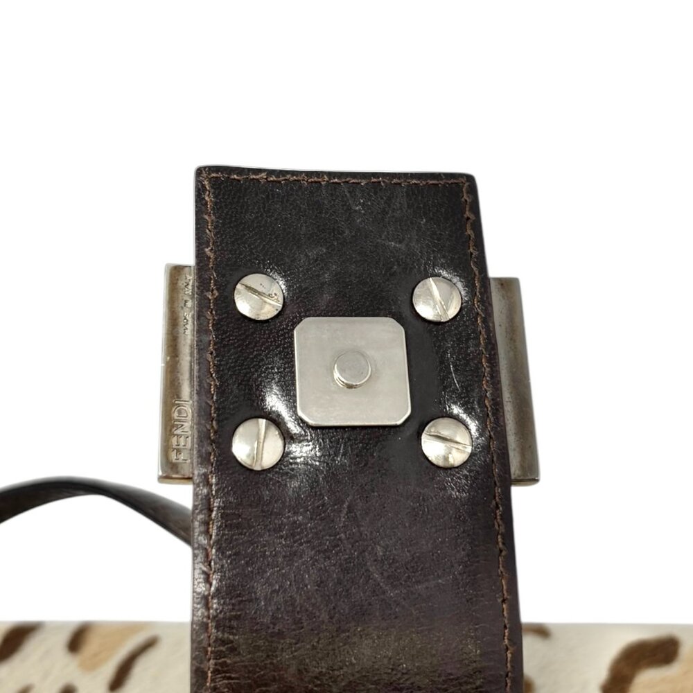 FENDI Vintage FF Logo Leopard Mamma Baguette Shoulder Bag Cream Brown [105532] - Picture 13 of 16